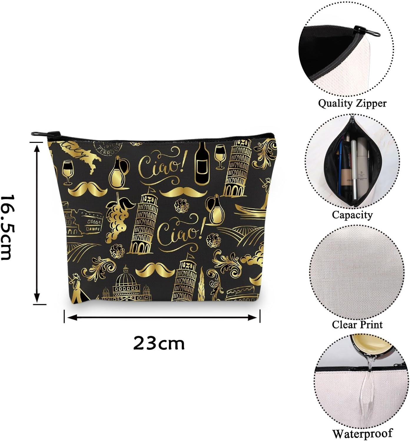 Italy Travel Gift Italy Merchandise Gift Traveller Zipper Pouch Makeup Bag (Italy Bag CA)